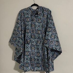 Vera Bradley Blue Pink Yellow Floral Paisley Print Rain Poncho Coat One Size